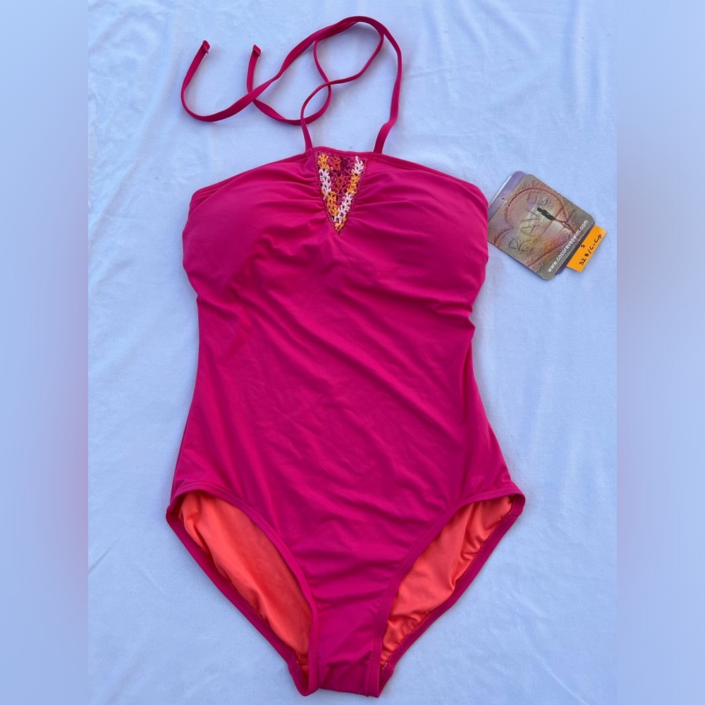 COCO RAVE ONE PIECE HOT PINK SWIMSUIT BATHING SUIT SMALL 32 B-C CUP HIPPIE BOHO